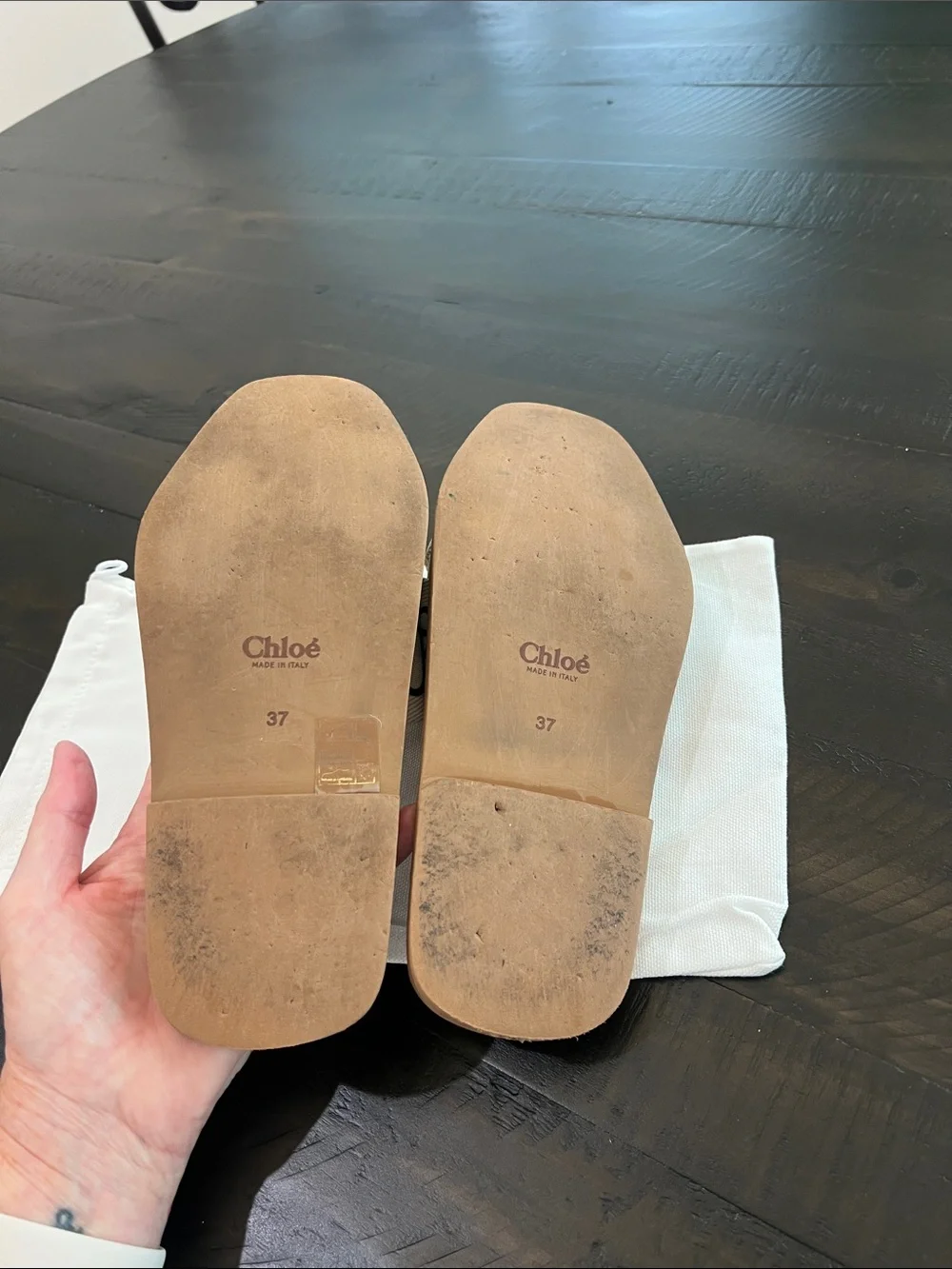 Women’s Leather Slide Sandals in Tan with Logo Canvas Straps